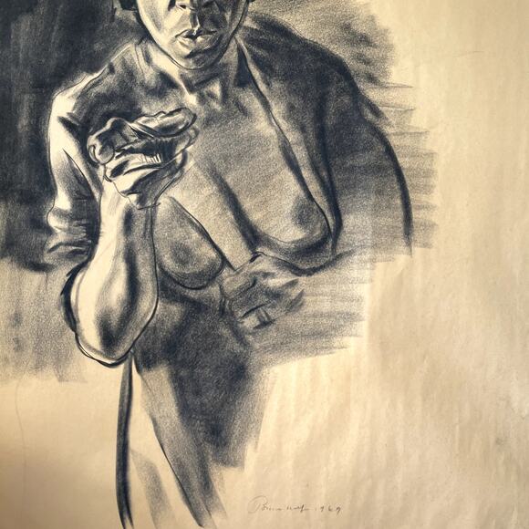 Vintage Original Nude Woman Charcoal Drawing 1969 - Picture 5 of 11